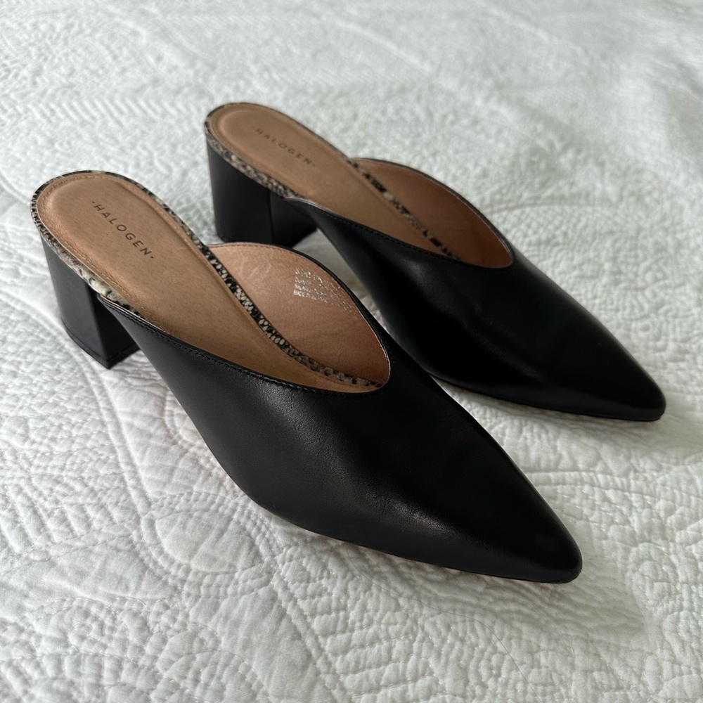 Halogen Hatori-Lea Black Leather Mules